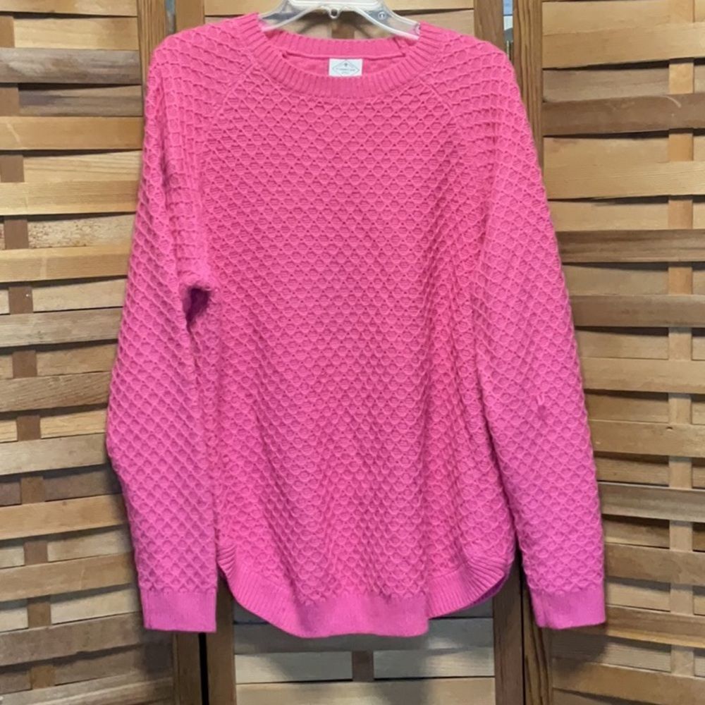 St. John's Bay Pink Crew Neck Sweater Textured Knit Design Women XL Acrylic